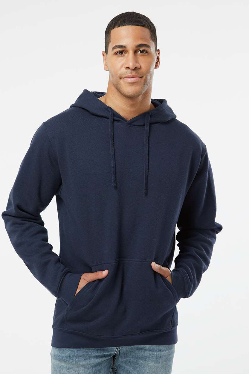 LAT 6926 Mens Elevated Fleece Basic Hooded Sweatshirt Hoodie w/ Pouch Pocket Navy Blue Model Front