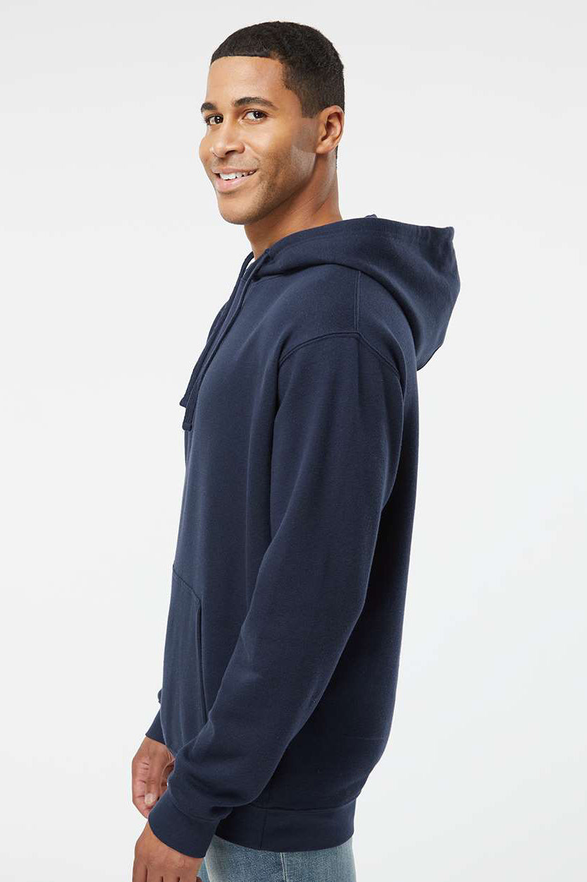 LAT 6926 Mens Elevated Fleece Basic Hooded Sweatshirt Hoodie w/ Pouch Pocket Navy Blue Model Side