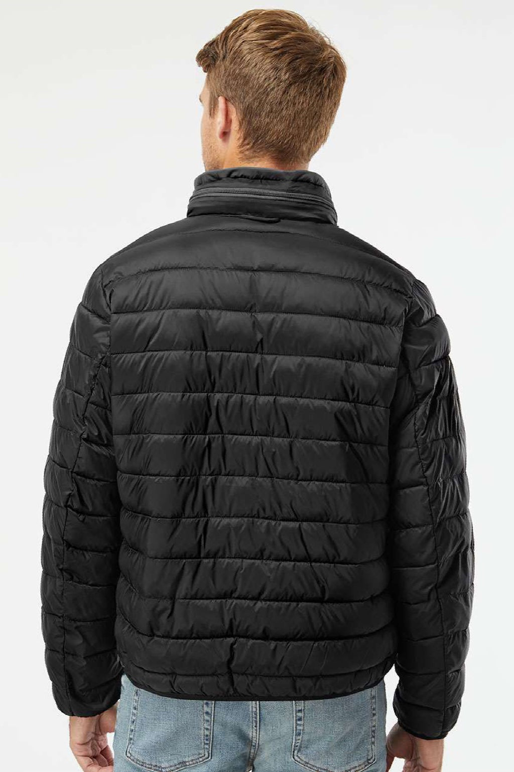 Weatherproof 211136 Mens PillowPac Wind & Water Resistant Full Zip Puffer Jacket Black Model Back