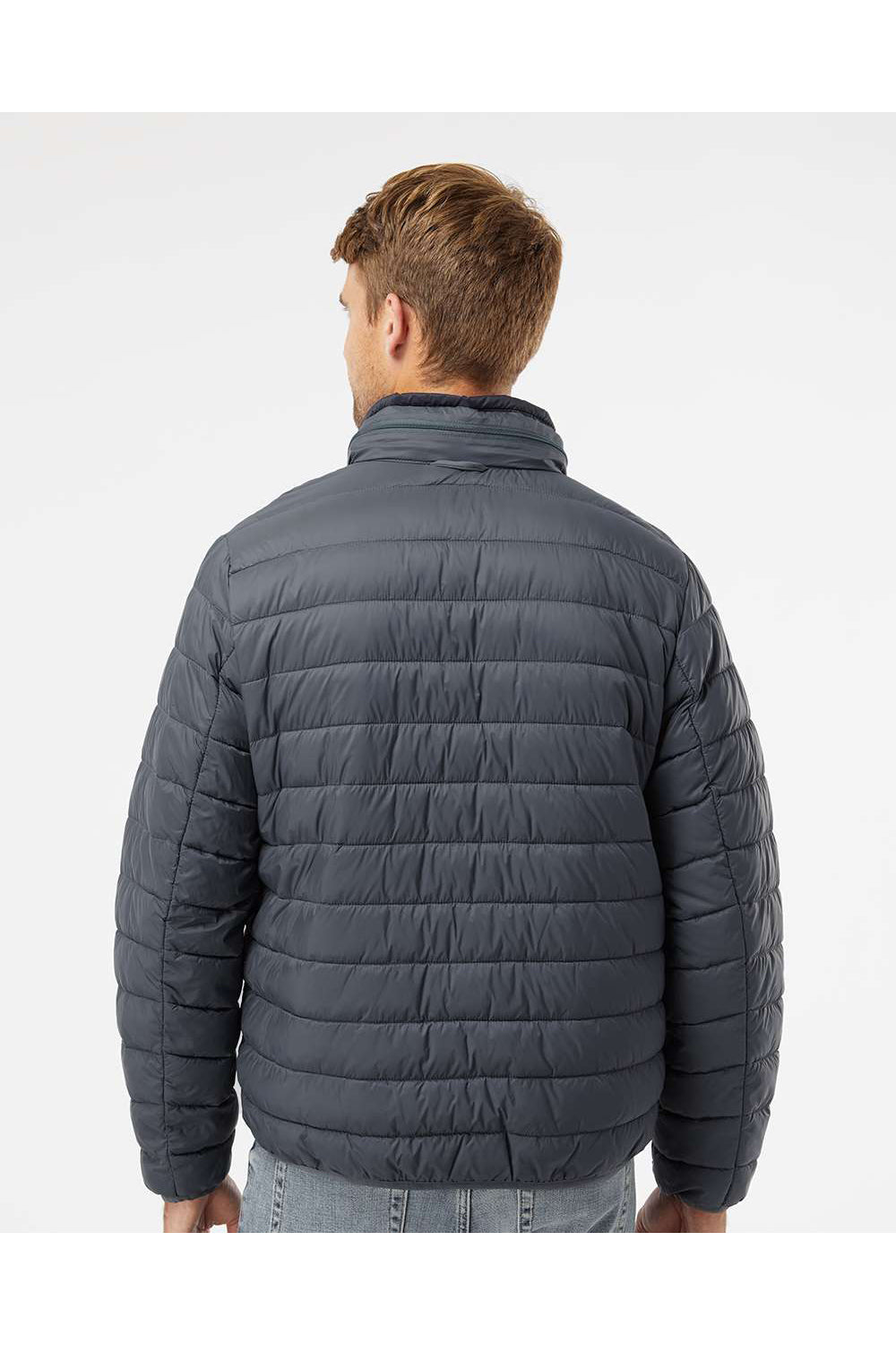 Weatherproof 211136 Mens PillowPac Full Zip Puffer Jacket Pewter Grey Model Back