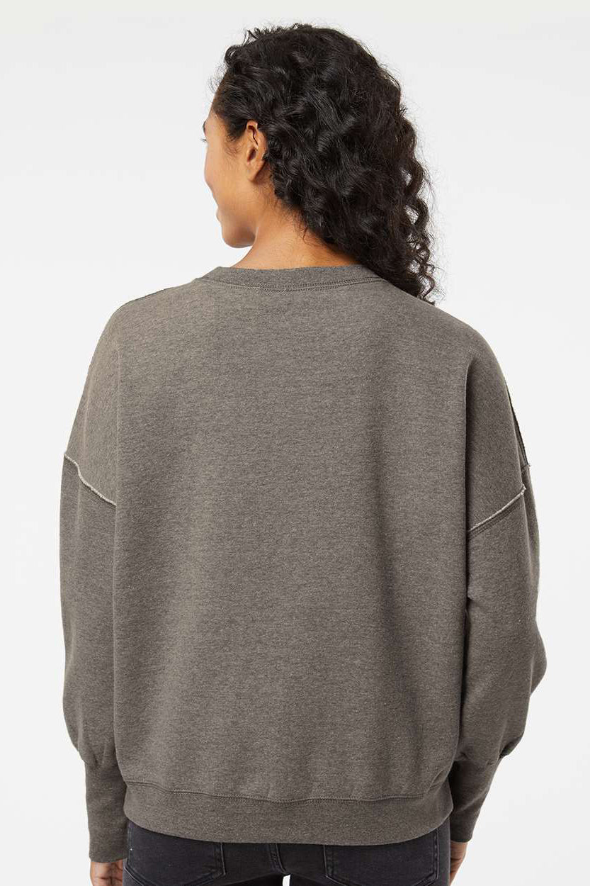 MV Sport W22712 Womens Sueded Fleece Crewneck Sweatshirt Charcoal Grey Model Back