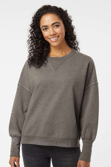 MV Sport W22712 Womens Sueded Fleece Crewneck Sweatshirt Charcoal Grey Model Front