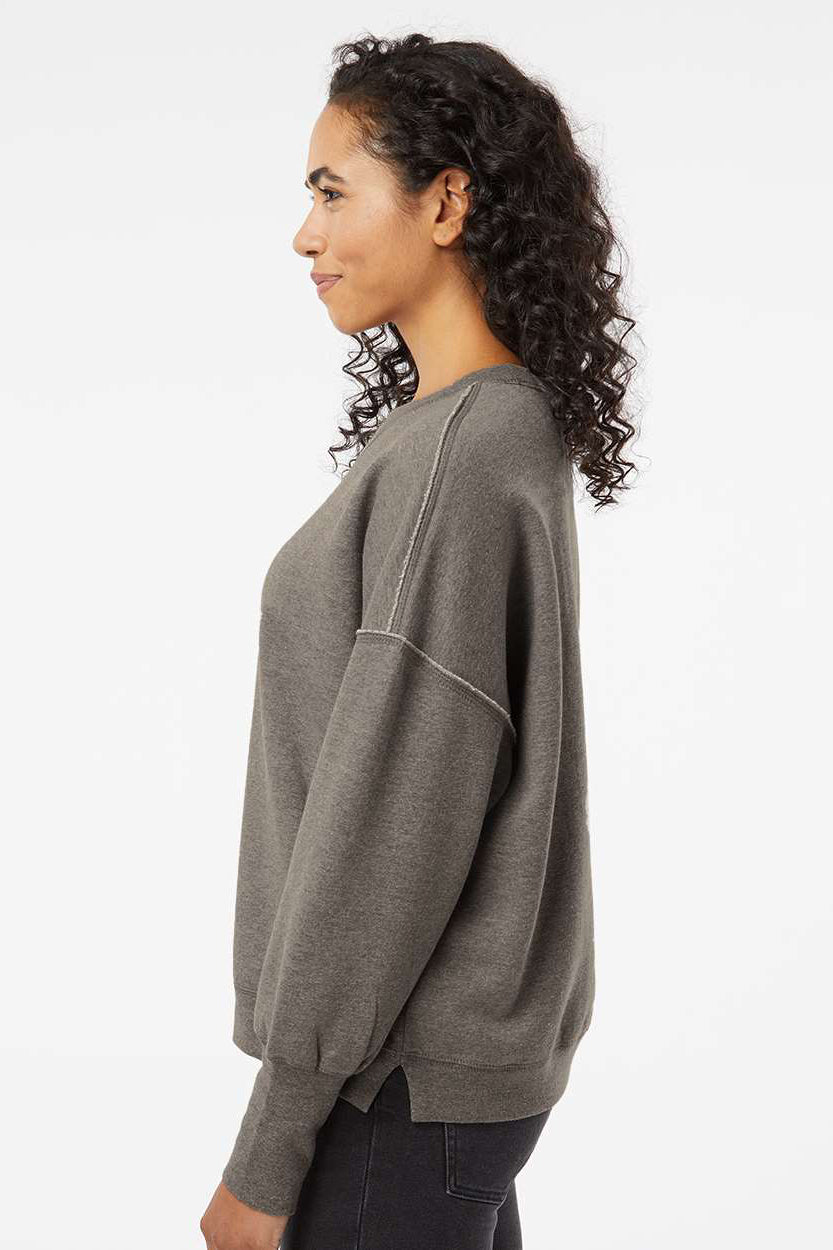 MV Sport W22712 Womens Sueded Fleece Crewneck Sweatshirt Charcoal Grey Model Side