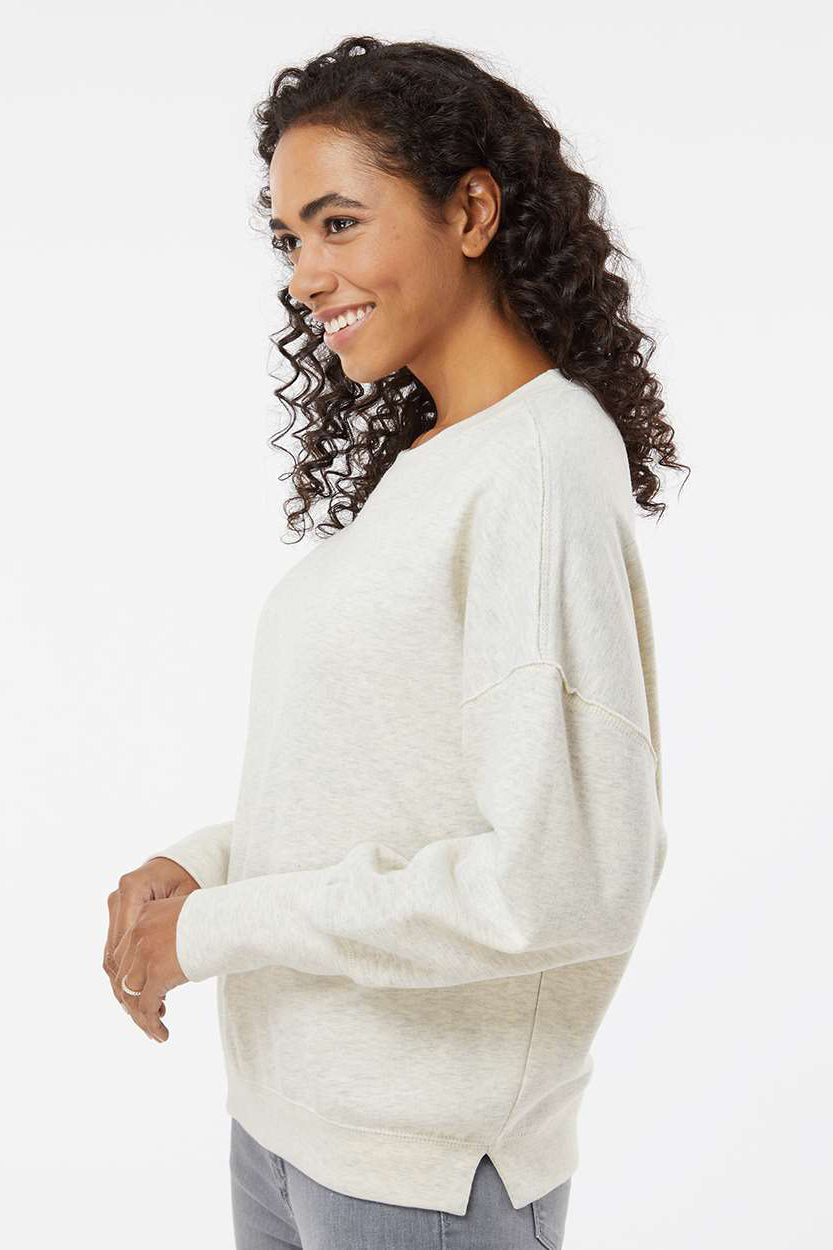 MV Sport W22712 Womens Sueded Fleece Crewneck Sweatshirt Oatmeal Model Side