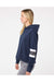 MV Sport W22135 Womens Sueded Fleece Thermal Lined Hooded Sweatshirt Hoodie Navy Blue/Ash Grey/Charcoal Grey Model Side