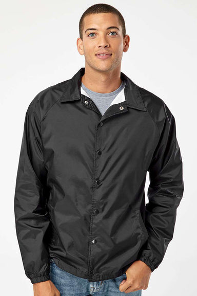 Burnside 9718 Mens Mentor Snap Down Wind & Water Resistant Coaches Jacket Black Model Front