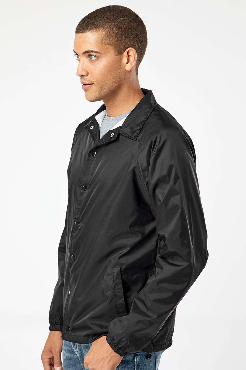 Burnside 9718 Mens Mentor Snap Down Wind & Water Resistant Coaches Jacket Black Model Side
