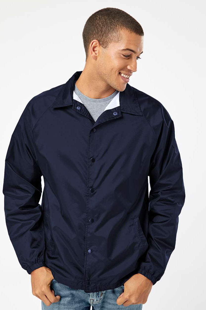 Burnside 9718 Mens Mentor Snap Down Wind & Water Resistant Coaches Jacket Navy Blue Model Front