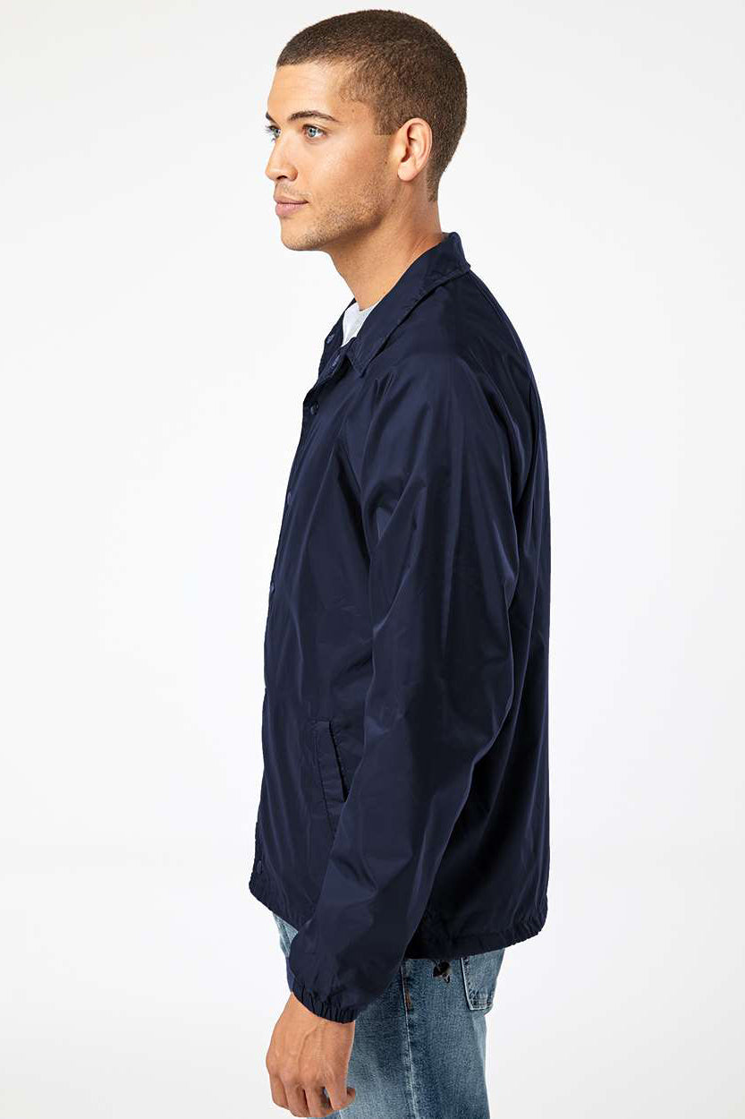 Burnside 9718 Mens Mentor Snap Down Wind & Water Resistant Coaches Jacket Navy Blue Model Side
