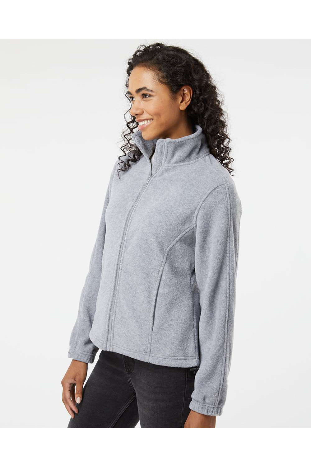 Burnside 5062 Womens Polar Fleece Full Zip Sweatshirt Heather Grey Model Side