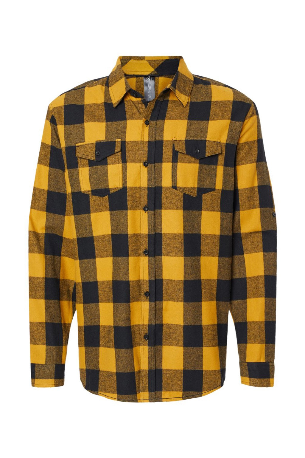 Burnside 8210 Mens Flannel Long Sleeve Button Down Shirt w/ Double Pockets Gold/Black Flat Front