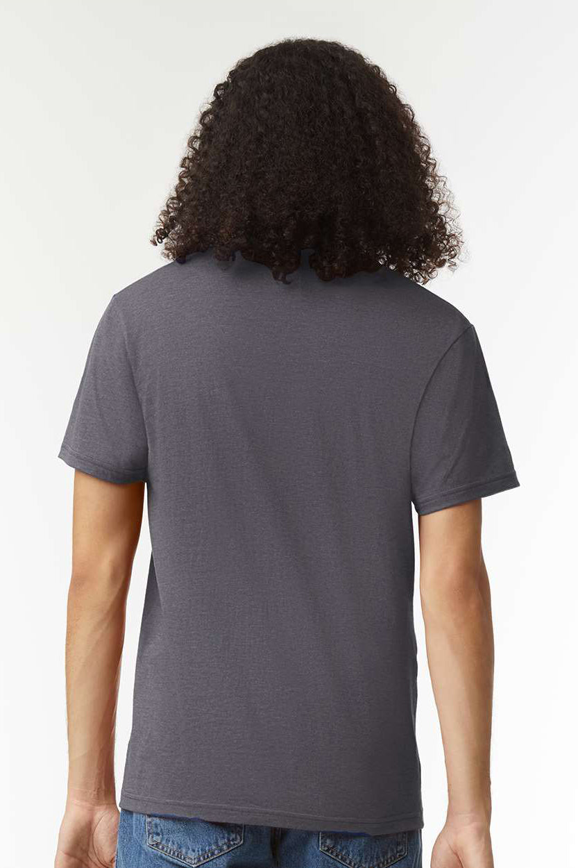 American Apparel 2006CVC Mens CVC Short Sleeve V-Neck T-Shirt Heather Charcoal Grey Model Back