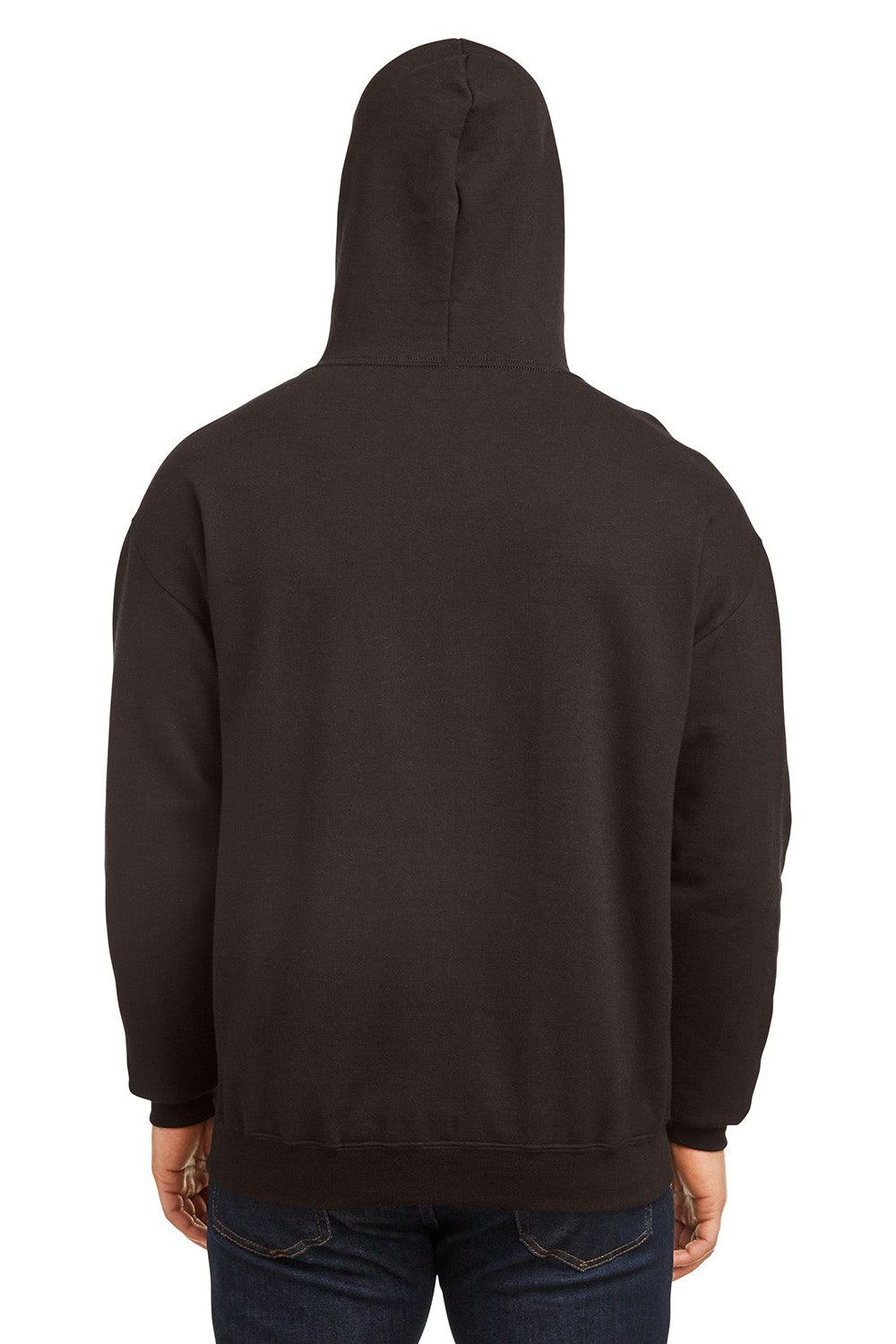 Jerzees 98CR Mens NuBlend Fleece Pill Resistant Billboard Hooded Sweatshirt Hoodie w/ Pouch Pocket Black/White Model Back
