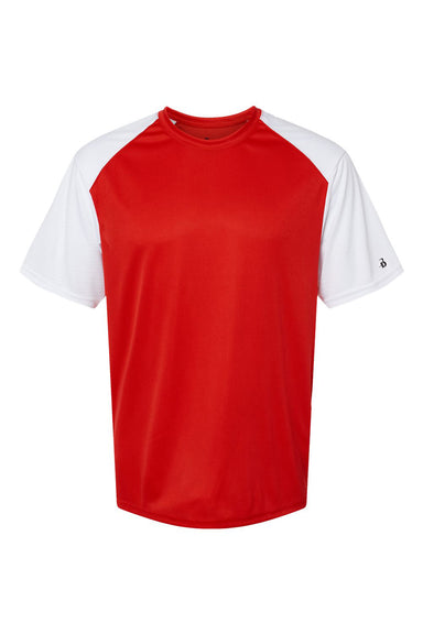 Badger 4230 Mens Breakout Moisture Wicking Short Sleeve Crewneck T-Shirt Red/White Flat Front