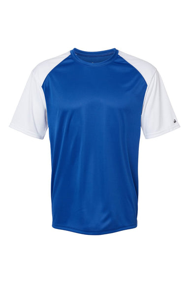 Badger 4230 Mens Breakout Moisture Wicking Short Sleeve Crewneck T-Shirt Royal Blue/White Flat Front