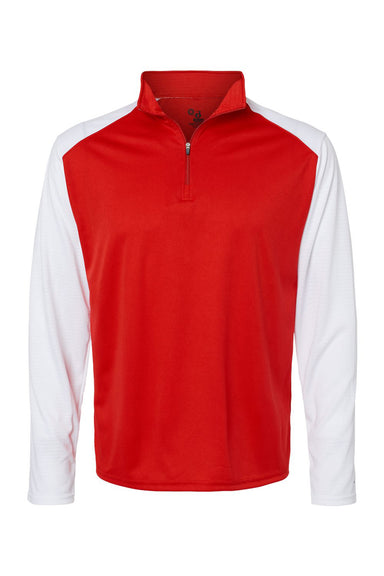 Badger 4231 Mens Breakout Moisture Wicking 1/4 Zip Pullover Red/White Flat Front