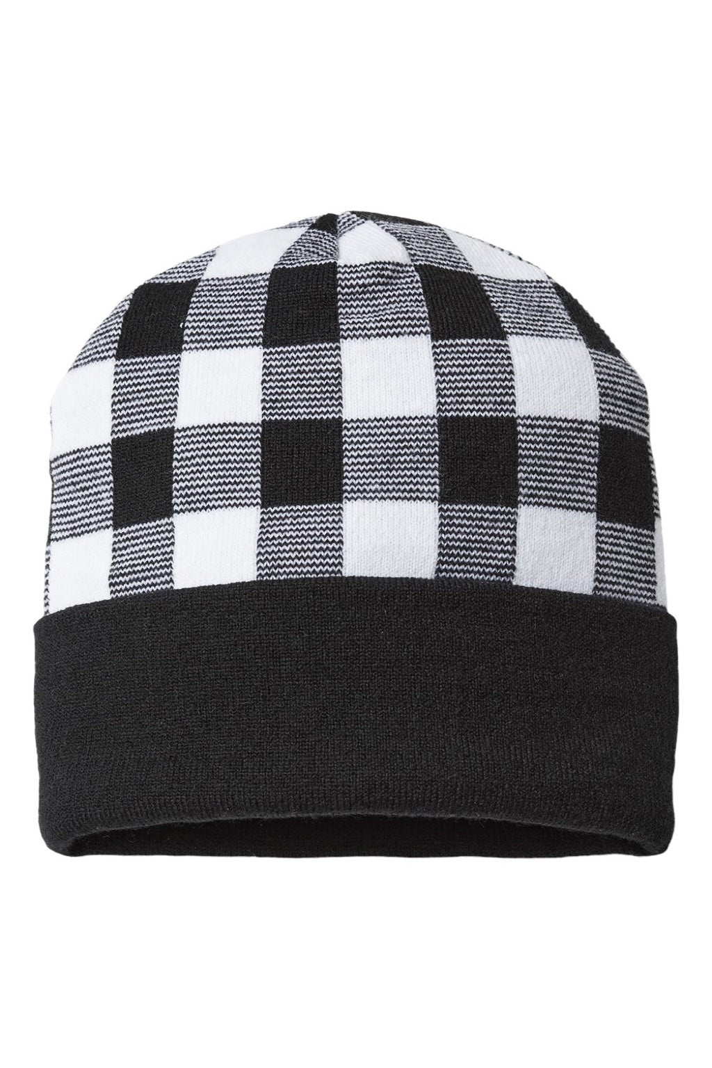 Cap America Hats RKP12 Unisex USA Made Plaid Beanie White/Black Flat Front