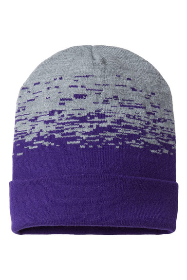 Cap America Hats RKS12 Unisex USA Made Static Cuffed Beanie Purple/Heather Grey Flat Front