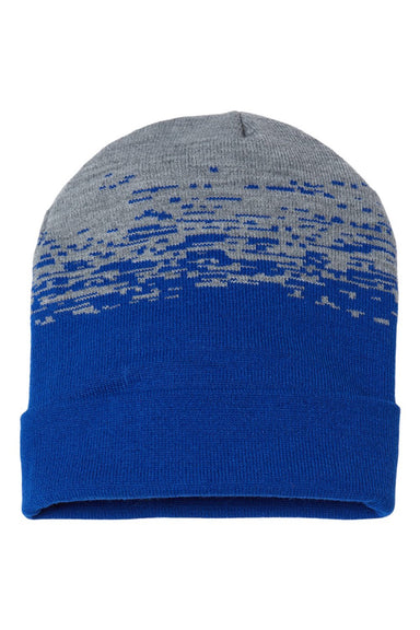 Cap America Hats RKS12 Unisex USA Made Static Cuffed Beanie True Royal Blue/Heather Grey Flat Front