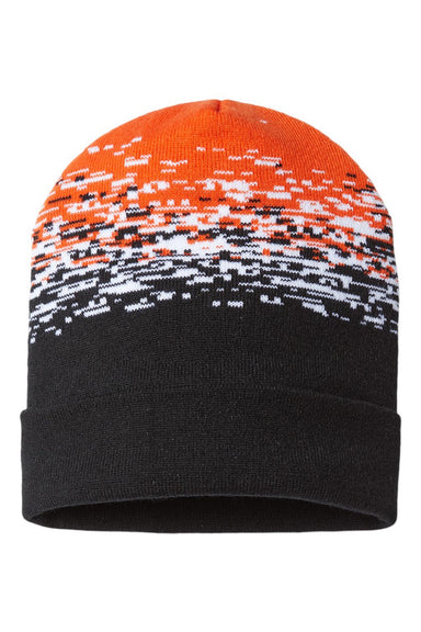 Cap America Hats RKS12 Unisex USA Made Static Cuffed Beanie Black/White/Deep Orange Flat Front