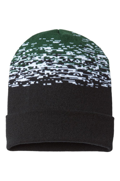 Cap America Hats RKS12 Unisex USA Made Static Cuffed Beanie Black/White/Forest Green Flat Front