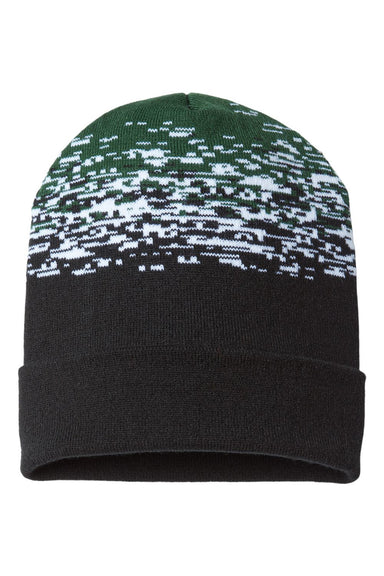 Cap America RKS12 Mens USA Made Static Cuffed Beanie Black/White/Forest Green Flat Front