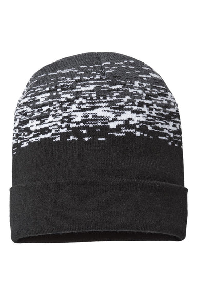 Cap America Hats RKS12 Unisex USA Made Static Cuffed Beanie Black/White/Heather Grey Flat Front