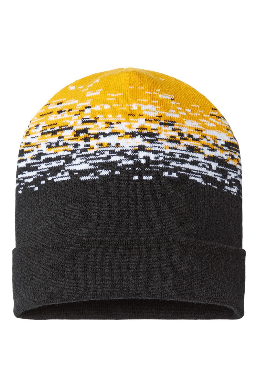 Cap America Hats RKS12 Unisex USA Made Static Cuffed Beanie Black/White/Gold Flat Front