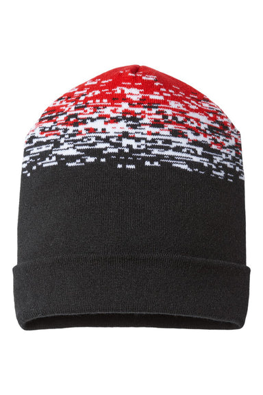 Cap America RKS12 Mens USA Made Static Cuffed Beanie Black/White/Red Flat Front