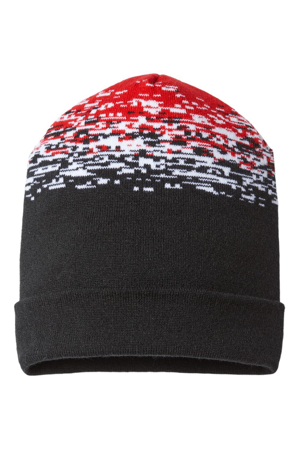 Cap America Hats RKS12 Unisex USA Made Static Cuffed Beanie Black/White/Red Flat Front