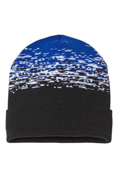 Cap America Hats RKS12 Unisex USA Made Static Cuffed Beanie Black/White/Royal Blue Flat Front