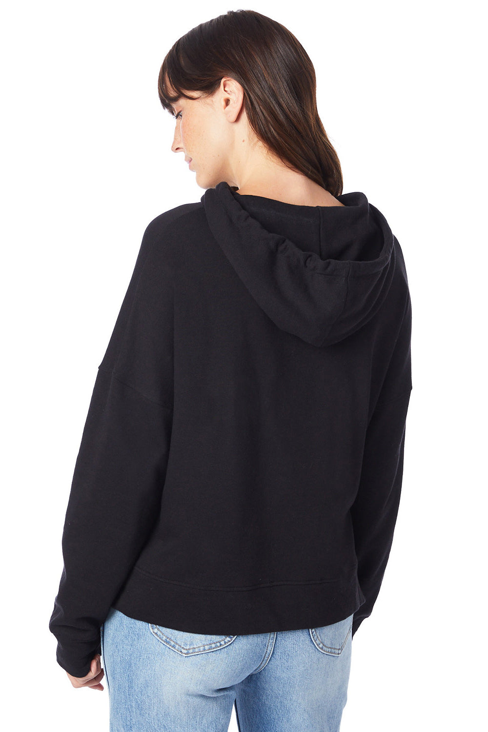 Alternative 9906ZT Womens Eco Washed Hooded Sweatshirt Hoodie Black Model Back