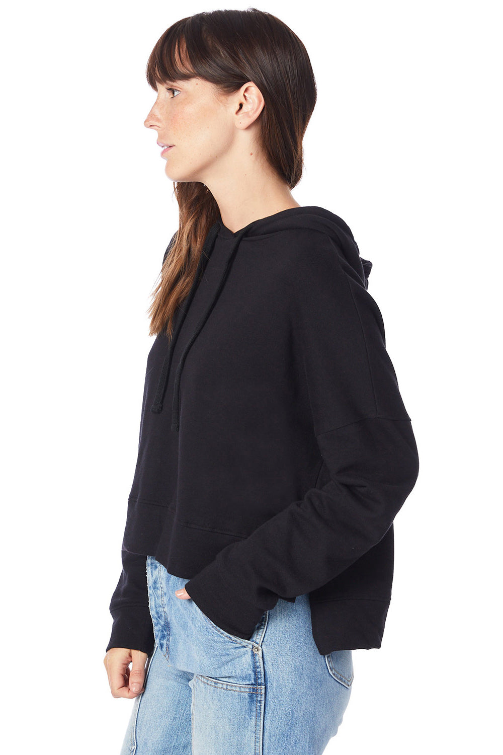 Alternative 9906ZT Womens Eco Washed Hooded Sweatshirt Hoodie Black Model Side