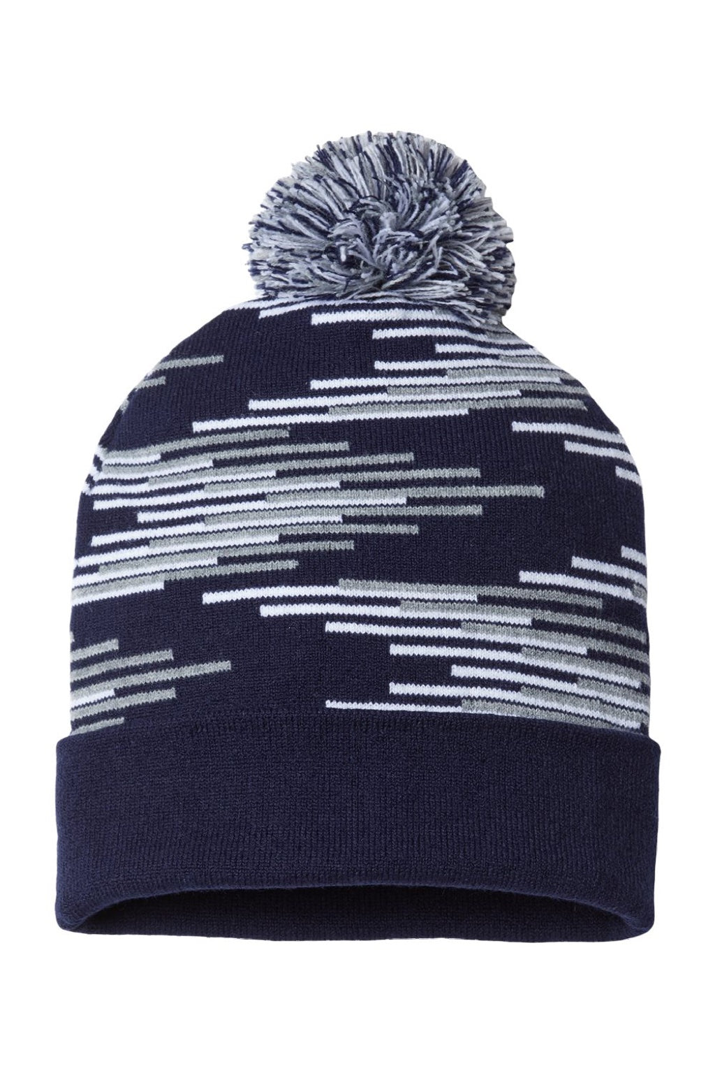 Cap America Hats RKB12 Unisex USA Made Bar Beanie True Navy Blue/Heather Grey/White Flat Front