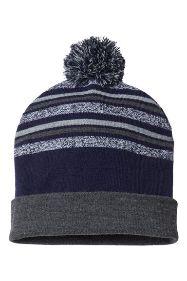 Cap America Hats RKL12 Unisex USA Made Striped Beanie True Navy Blue Flat Front