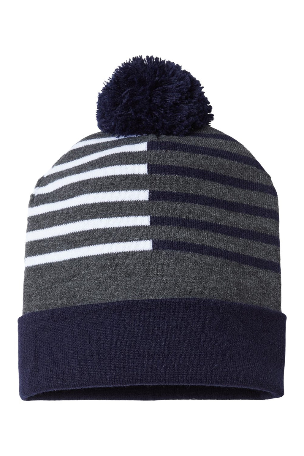 Cap America Hats RKH12 Unisex USA Made Half Color Beanie True Navy Blue/White Flat Front