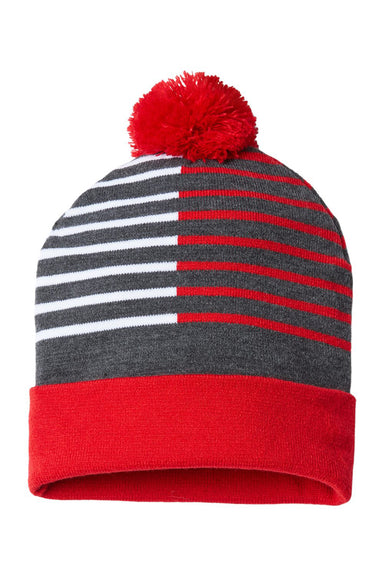 Cap America RKH12 Mens USA Made Half Color Beanie True Red/White Flat Front