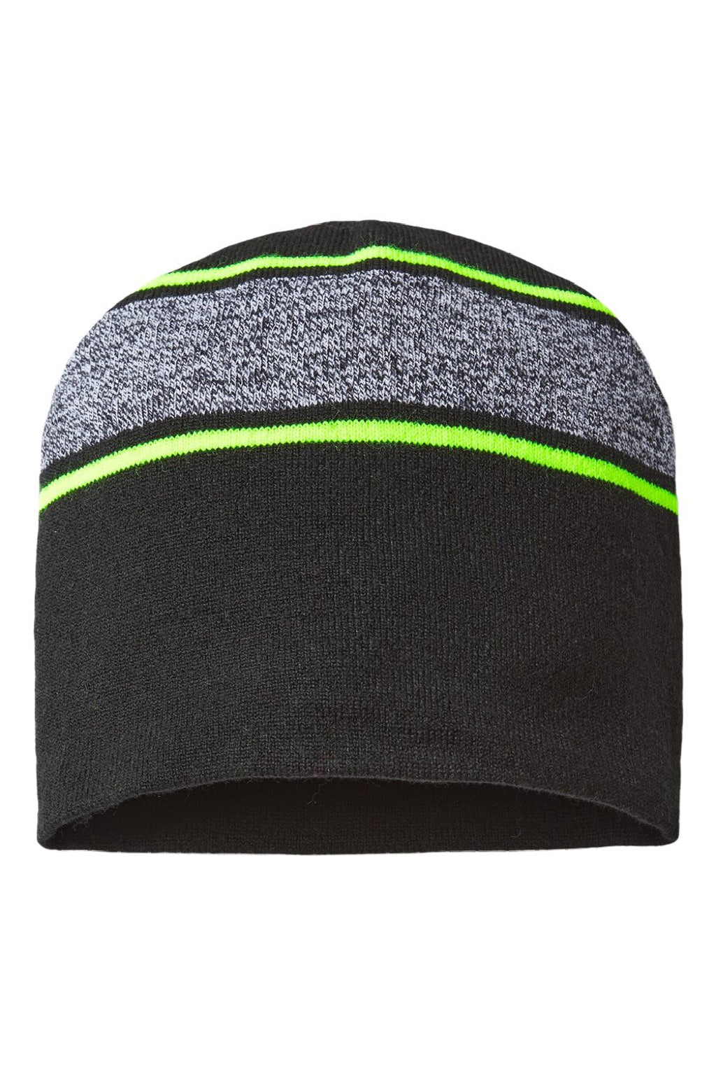 Cap America Hats RKV9 Unisex USA Made Variegated Striped Beanie Black/Neon Yellow Flat Front