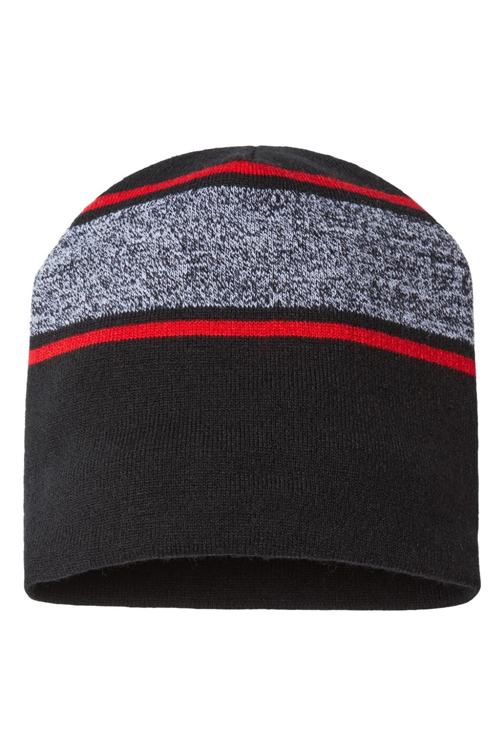 Cap America Hats RKV9 Unisex USA Made Variegated Striped Beanie Black/True Red Flat Front