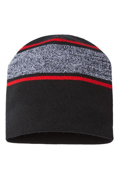 Cap America Hats RKV9 Unisex USA Made Variegated Striped Beanie Black/True Red Flat Front