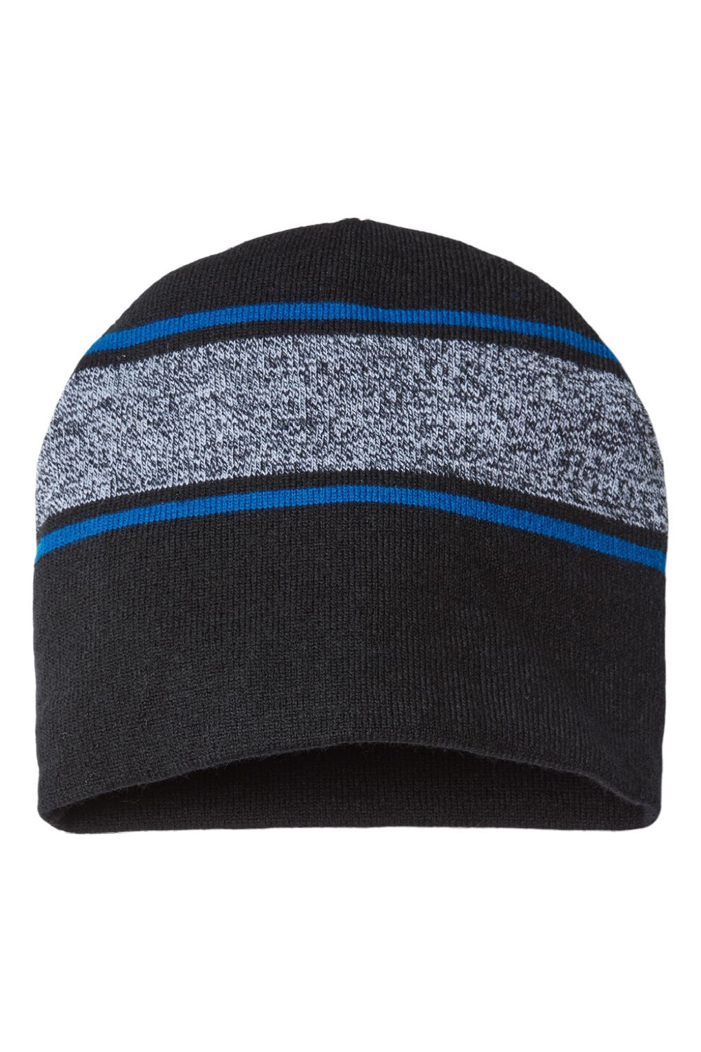 Cap America Hats RKV9 Unisex USA Made Variegated Striped Beanie Black/True Royal Blue Flat Front