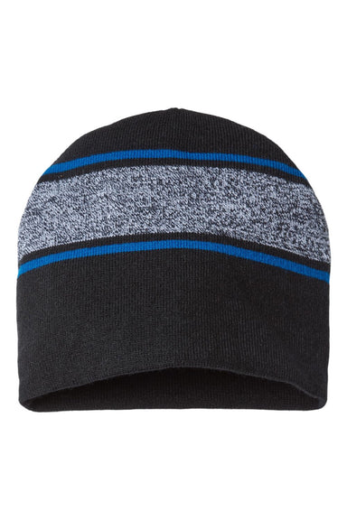 Cap America Hats RKV9 Unisex USA Made Variegated Striped Beanie Black/True Royal Blue Flat Front