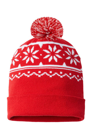 Cap America RKF12 Mens USA Made Snowflake Beanie True Red/White Flat Front
