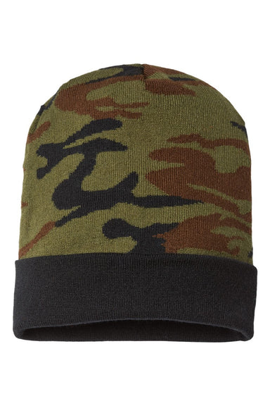 Cap America Hats RKC12 Unisex USA Made Camo Cuffed Beanie Woodland Camo Flat Front