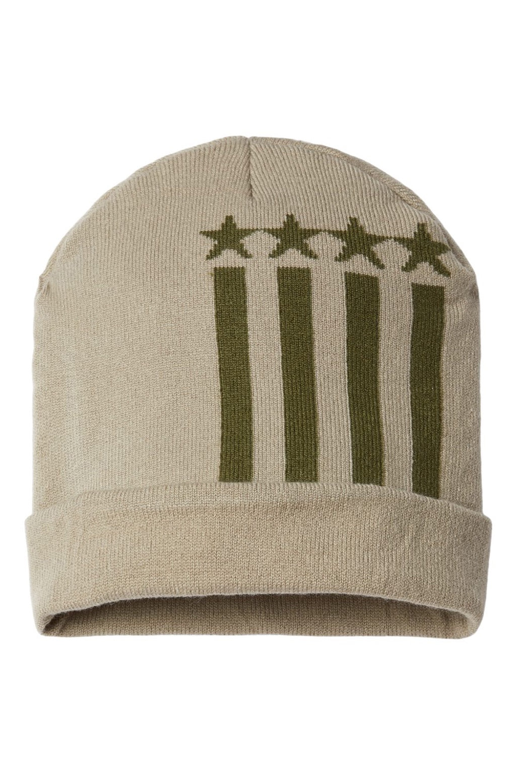 Cap America Hats RK12 Unisex USA Made Patriotic Cuffed Beanie Khaki/Olive Stars Flat Front