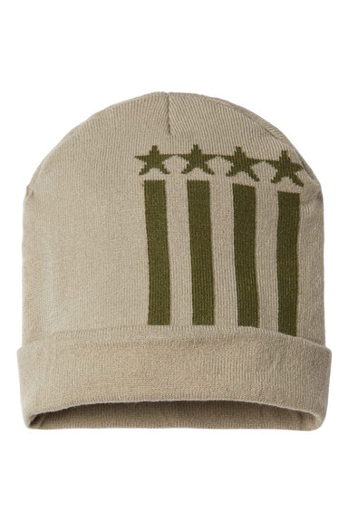 Cap America Hats RK12 Unisex USA Made Patriotic Cuffed Beanie Khaki/Olive Stars Flat Front