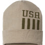 Cap America Mens USA Made Patriotic Cuffed Beanie - Khaki/Olive USA - NEW