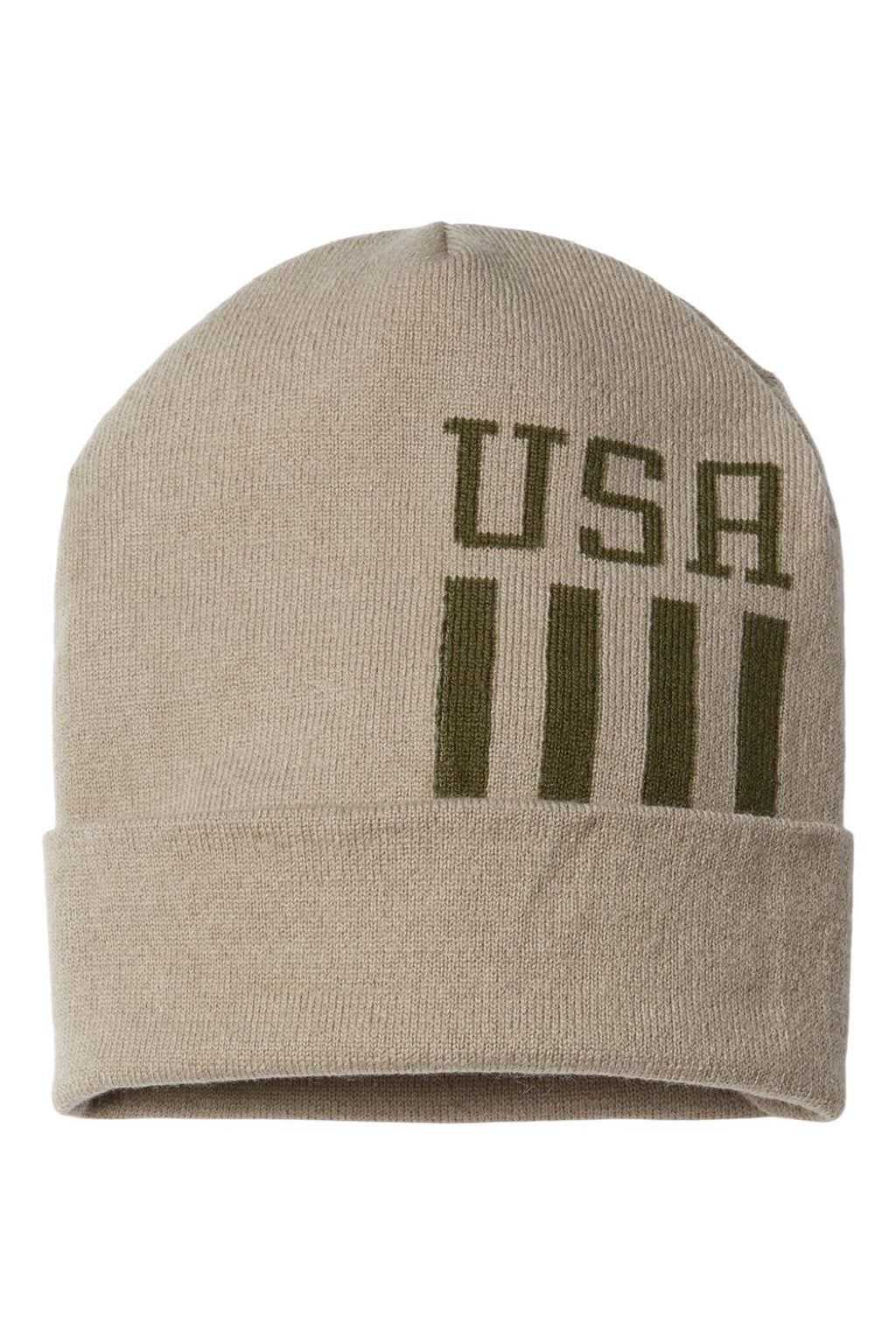 Cap America Hats RK12 Unisex USA Made Patriotic Cuffed Beanie Khaki/Olive USA Flat Front