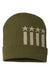 Cap America Hats RK12 Unisex USA Made Patriotic Cuffed Beanie Olive Green/Khaki Stars Flat Front