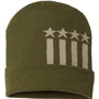 Cap America Mens USA Made Patriotic Cuffed Beanie - Olive Green/Khaki Stars - NEW